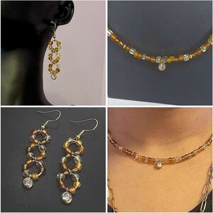 Austrian Glass Bead Necklace & Earring Set 18k Gold